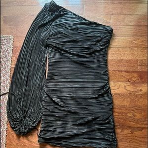 Lucy in the Sky mini black dress one sleeve